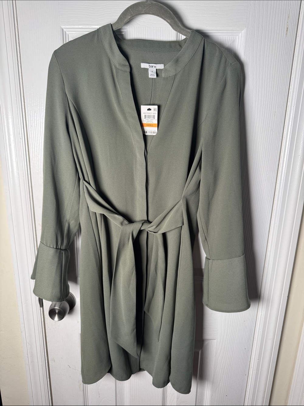 Bardot Sage Green Wrap-Style Dress with Tie Waist